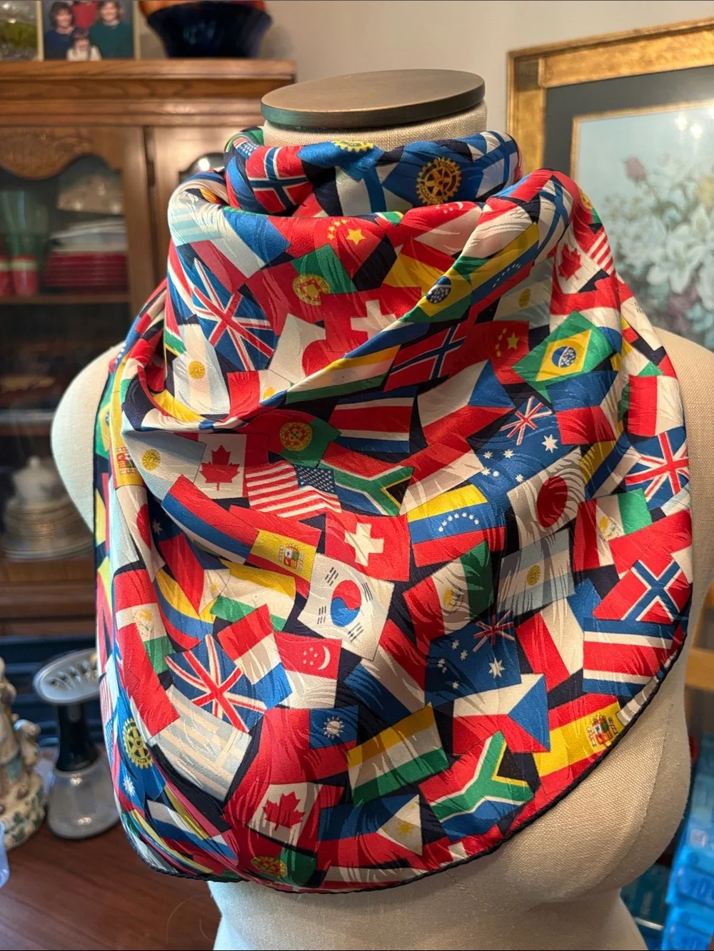 Russell Hampton vintage silk international rotary flag scarf wrap